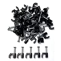 50 x 6mm Negro Clips Rondos de cable de pared- Clavos de pared de cable Maneja el cable eléctrico CAT5-CAT6-RG6-RG59…